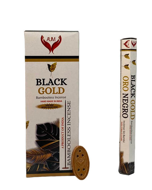 AUM Black Gold Bambooless Incense – 90 Sticks with Holder