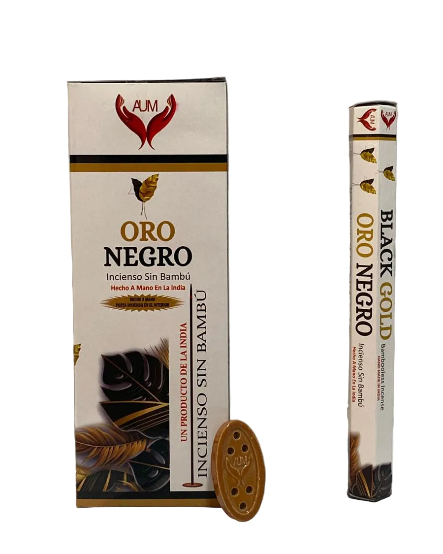 AUM Black Gold Bambooless Incienso – 90 Sticks with Ceramic Holder