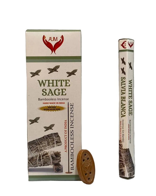 AUM White Sage Bambooless Incense – 90 Sticks with Holder