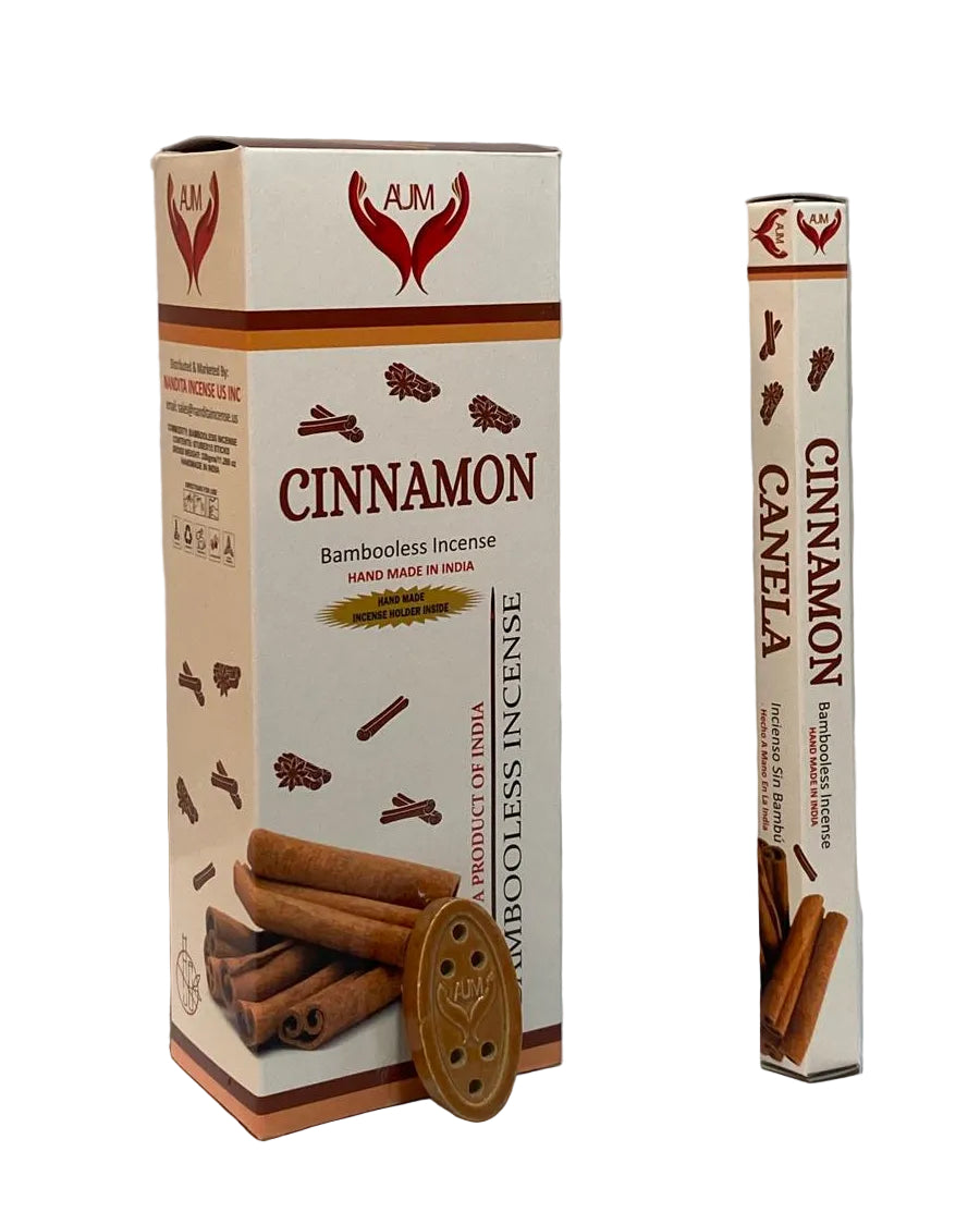 AUM Cinnamon Bambooless Incense – 90 Sticks with Ceramic Holder