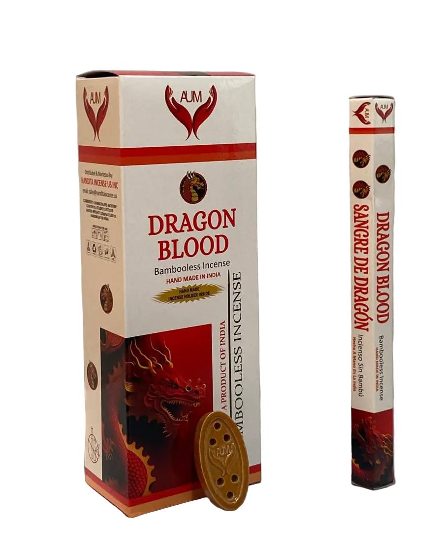 AUM Dragon’s Blood Bambooless Incense – 90 Sticks with Ceramic Holder