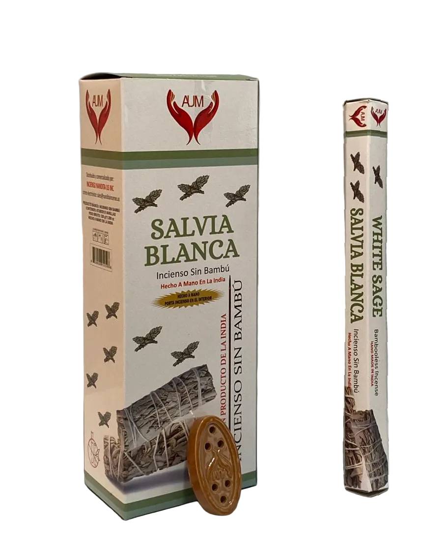 AUM Salvia Blanca Bambooless Incense – 90 Sticks with Ceramic Holder