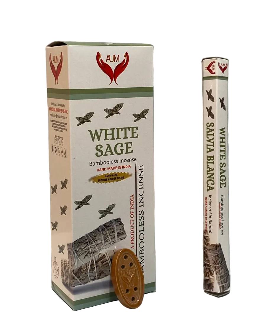 AUM White Sage Bambooless Incense – 90 Sticks with Ceramic Holder